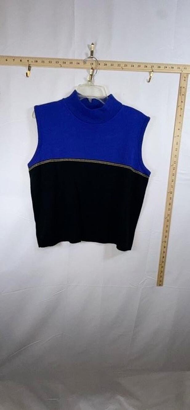 Vtg Prosperity Knitwear Womens XL Sweater Vest Mock Neck Colorblock Blue Black